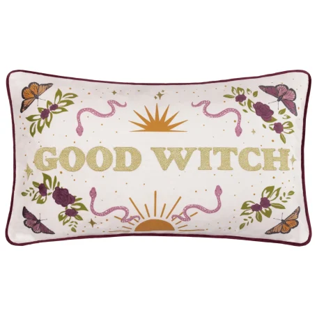 Good Witch Embroidered Velvet Cushion Angel White Good Witch Embroidered Velvet Cushion Angel White