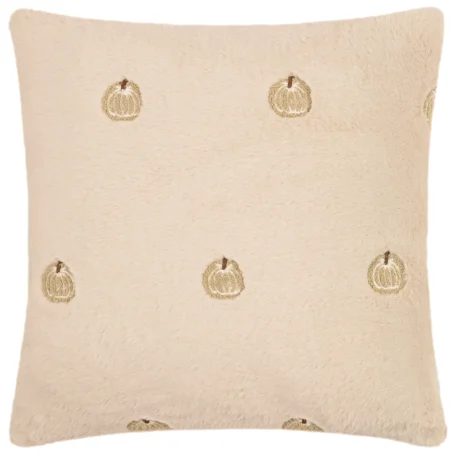 Autumn Pumpkins Embroidered Faux Fur Cushion Natural Autumn Pumpkins Embroidered Faux Fur Cushion Natural