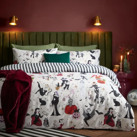 Trick or Treat Reversible Halloween Duvet Cover Set Monochrome Trick or Treat Reversible Halloween Duvet Cover Set Monochrome